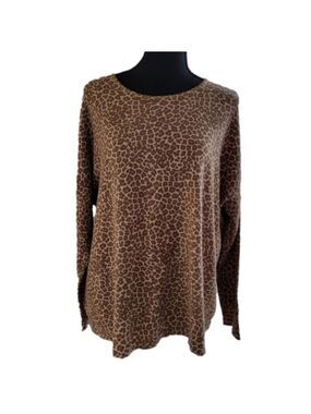 J.Jill Cheetah Print Long Sleeve Crewneck Knit Sweater Size XL Petite EUC